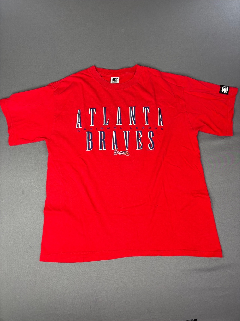 Vintage Atlanta Braves Shirt Men’s Large Baseball Logo STARTER Tee Red Retro 97’